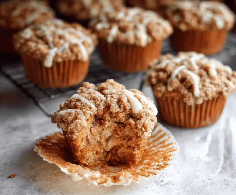 Delicious homemade Apple Pumpkin Streusel Muffins topped with cinnamon streusel and fresh apple slices on a baking tray