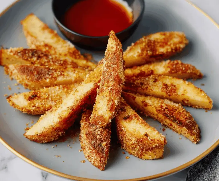 Crispy Air Fryer Apple Fries served with cinnamon sugar topping on a white plate