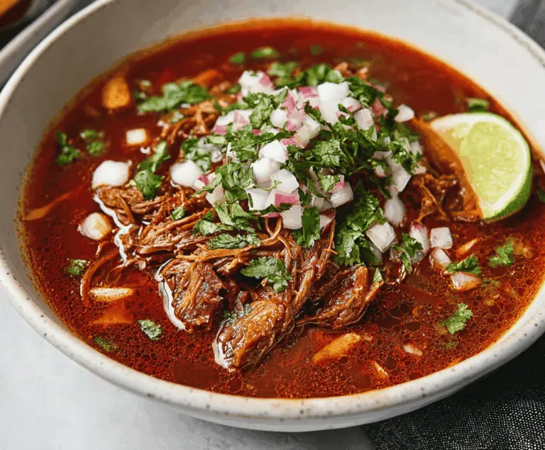 Delicious Mexican Birria served in a bowl with tender meat, rich red broth, fresh cilantro, and warm tortillas, showcasing The Best Ever Mexican Birria recipe