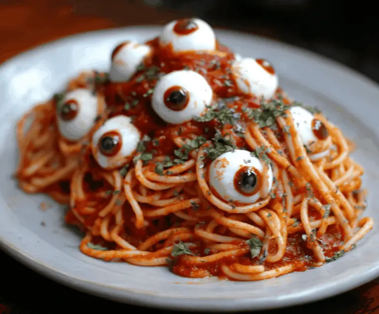 Bloody Spaghetti with Mozzarella Eyeballs