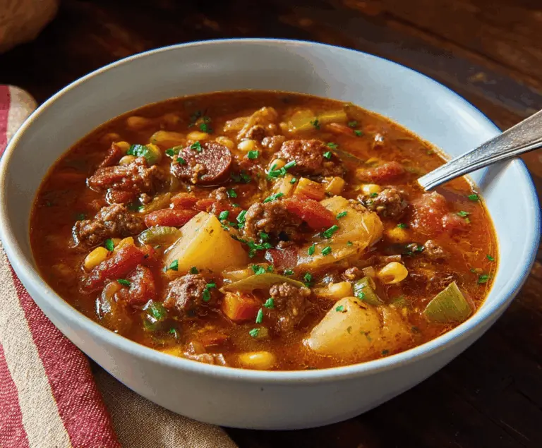 Hearty Cowboy Stew in a rustic bowl with tender beef, vegetables, and savory broth, served with fresh bread