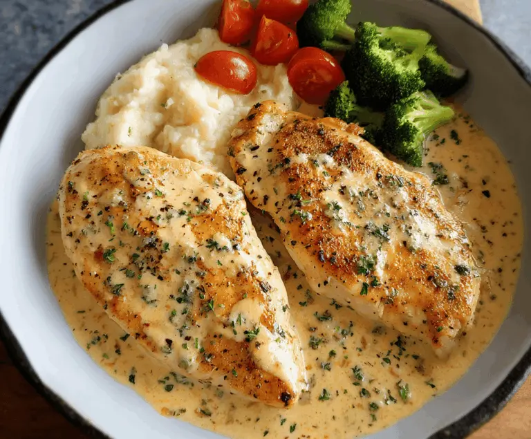 Creamy Ranch Chicken served on a plate with fresh herbs, showcasing a flavorful and tender chicken dish with a creamy ranch sauce, perfect for dinner.
