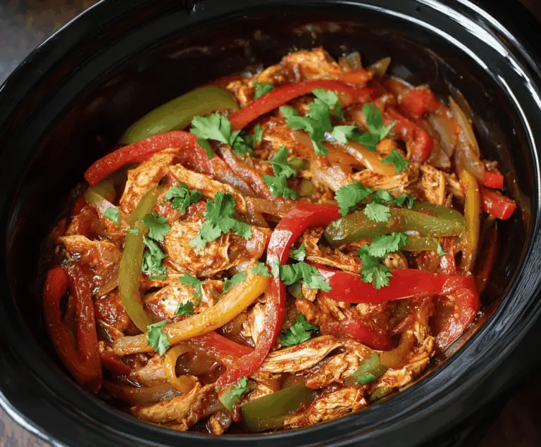 Delicious Crock Pot Chicken Fajitas with colorful bell peppers and tender shredded chicken served on warm tortillas