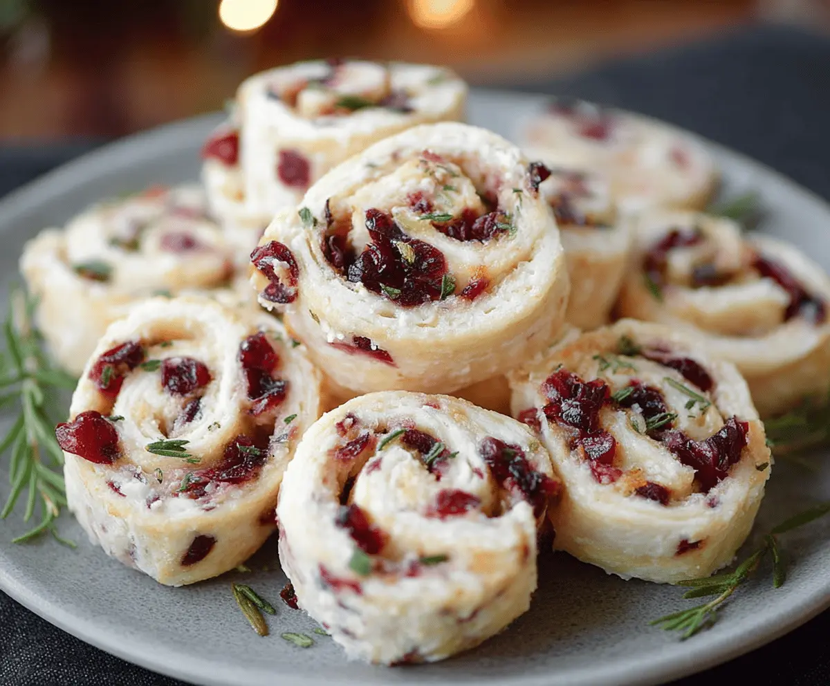 Festive Christmas Cranberry Pinwheels with vibrant red and green ingredients on a holiday platter.