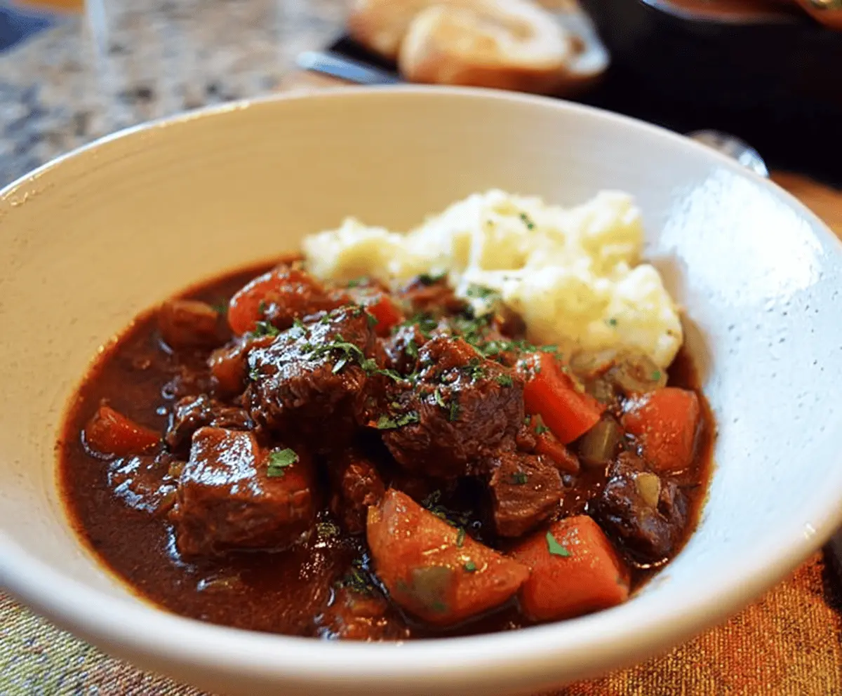 Delicious Pioneer Woman's Crockpot Beef Stew featuring tender beef, hearty vegetables, and savory broth in a slow cooker