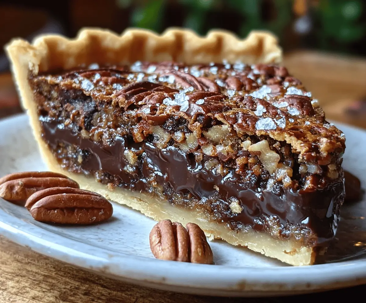 Delicious Texas Chocolate Pecan Pie topped with whipped cream and chocolate shavings.