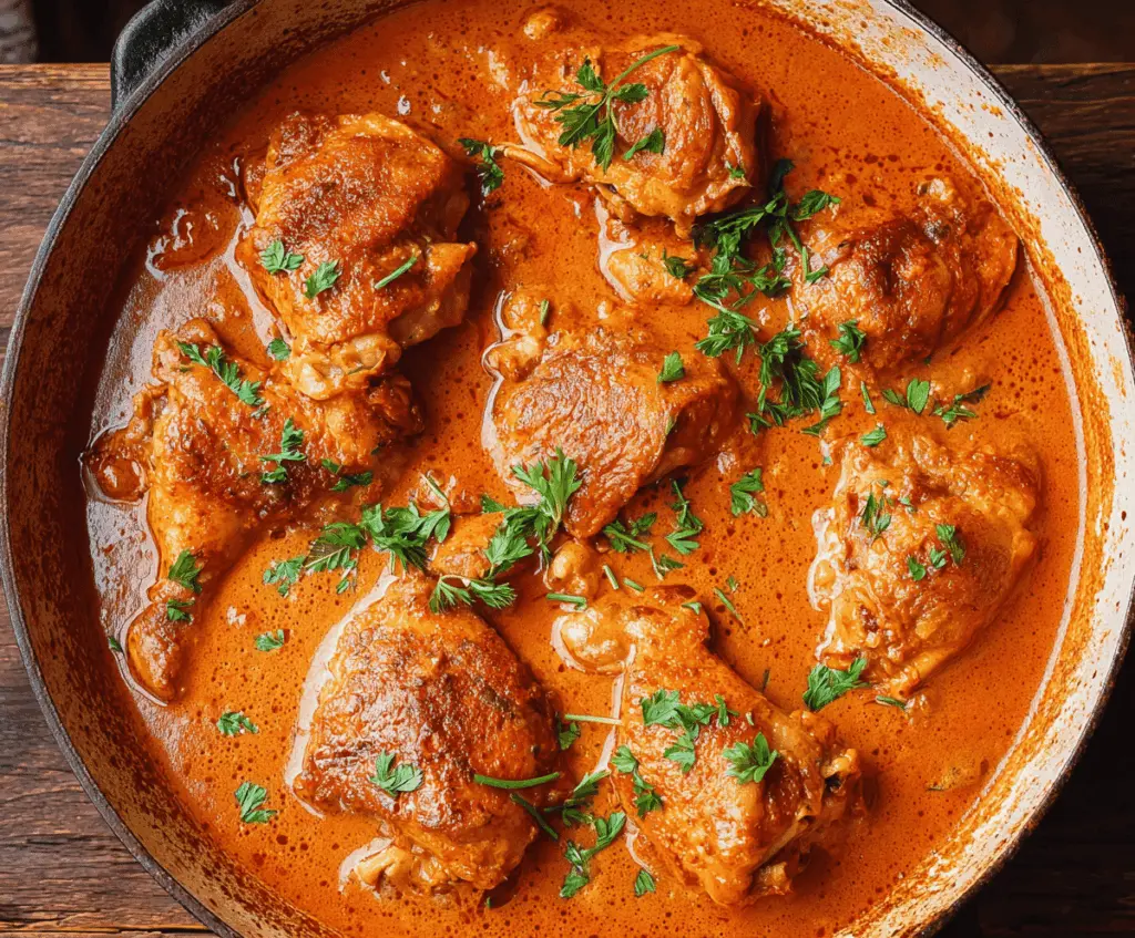 Delicious Chicken Paprikash served with creamy sauce and vibrant spices