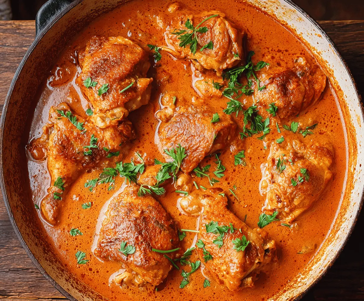 Delicious Chicken Paprikash served with creamy sauce and vibrant spices