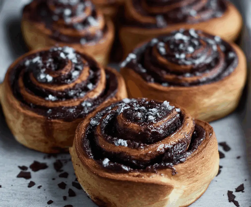 Delicious chocolate cinnamon rolls drizzled with icing, perfect for breakfast or dessert.