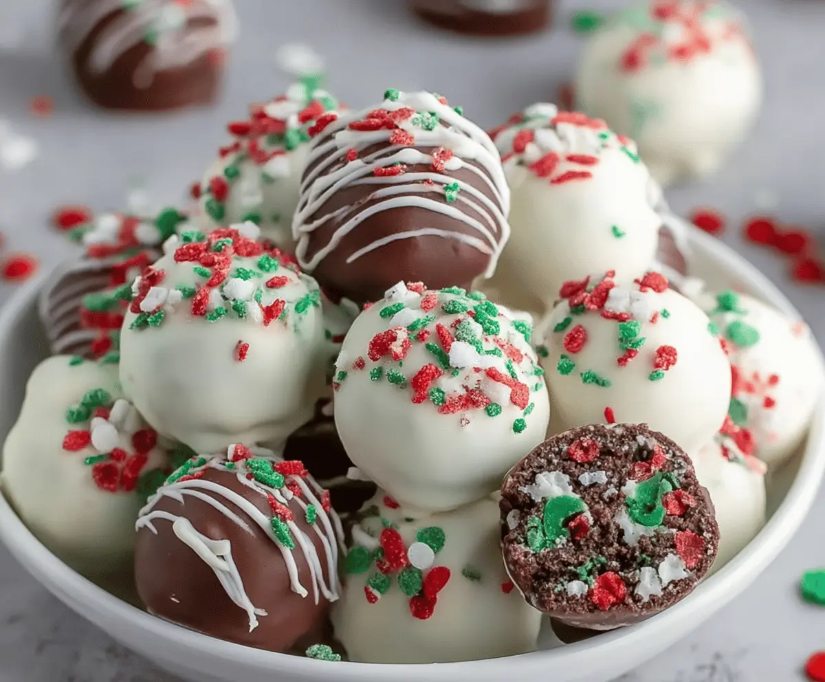 Delicious Christmas Oreo Balls decorated with festive sprinkles for holiday treats.