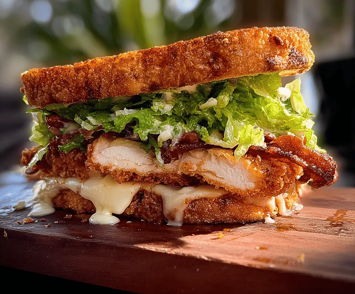 Delicious crispy chicken Caesar sandwich with fresh lettuce and creamy Caesar dressing.