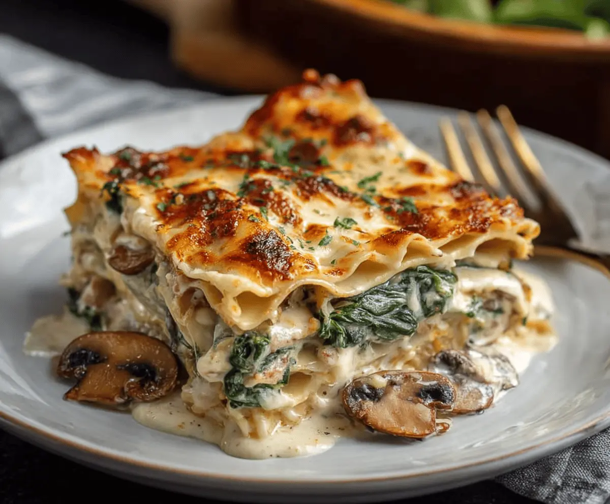 Easy Creamy Spinach Mushroom Lasagna