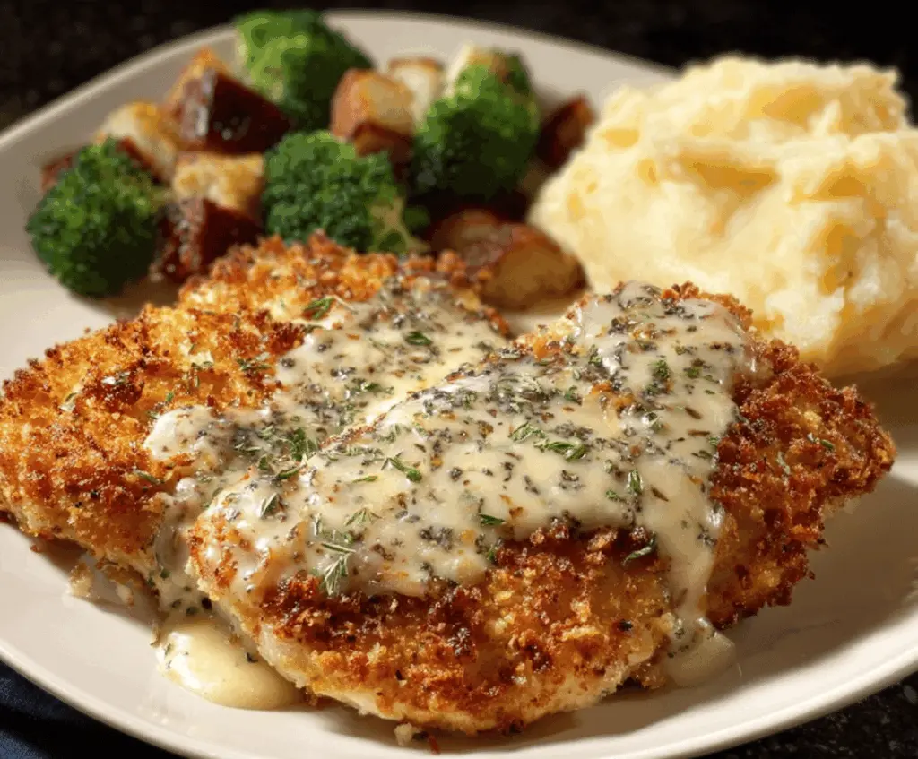 Delicious Parmesan chicken served at Longhorn Steakhouse, garnished with herbs and cheese.