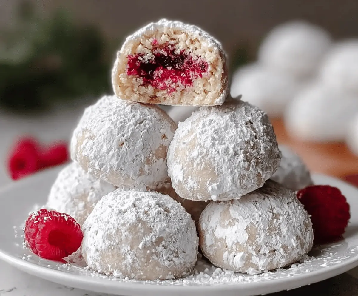Raspberry Almond Snowball Cookies