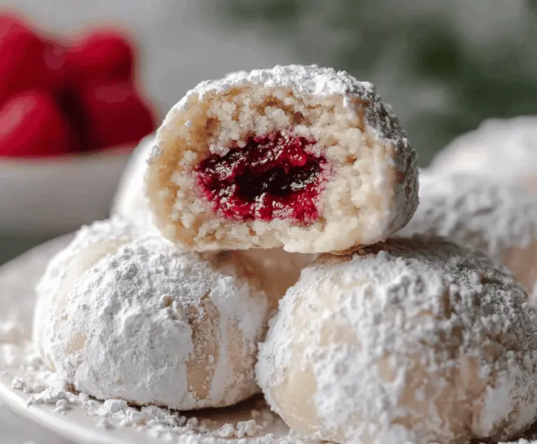 Raspberry Filled Almond Snowball Cookies