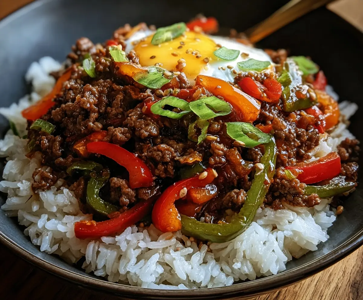 Easy Beef and Pepper Rice Bowl