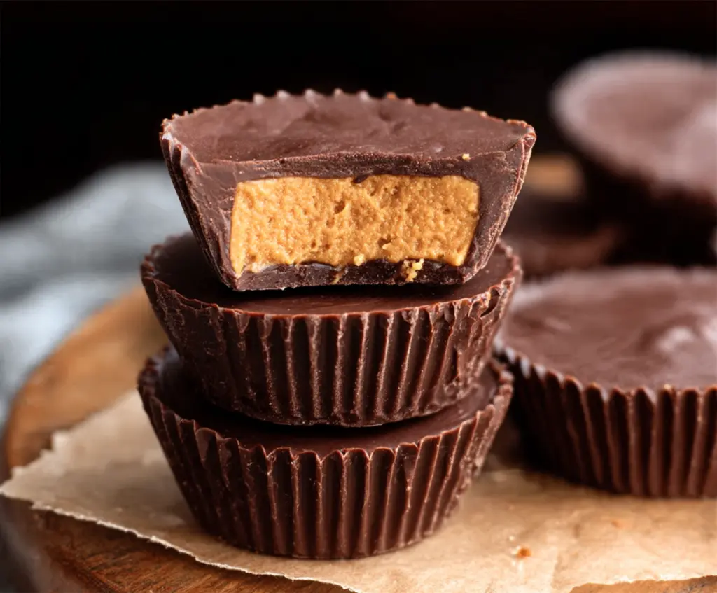 Delicious homemade Reese’s peanut butter cups with creamy peanut butter and rich chocolate coating.