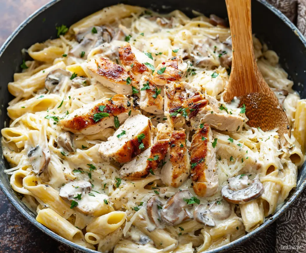 Delicious Creamy Chicken Alfredo pasta dish with tender chicken and rich Alfredo sauce