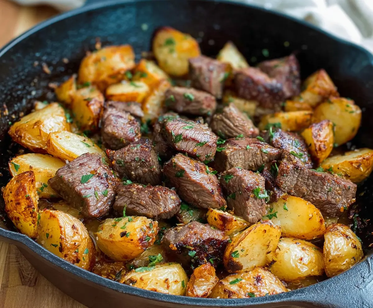 Garlic Butter Steak Bites & Crispy Potatoes