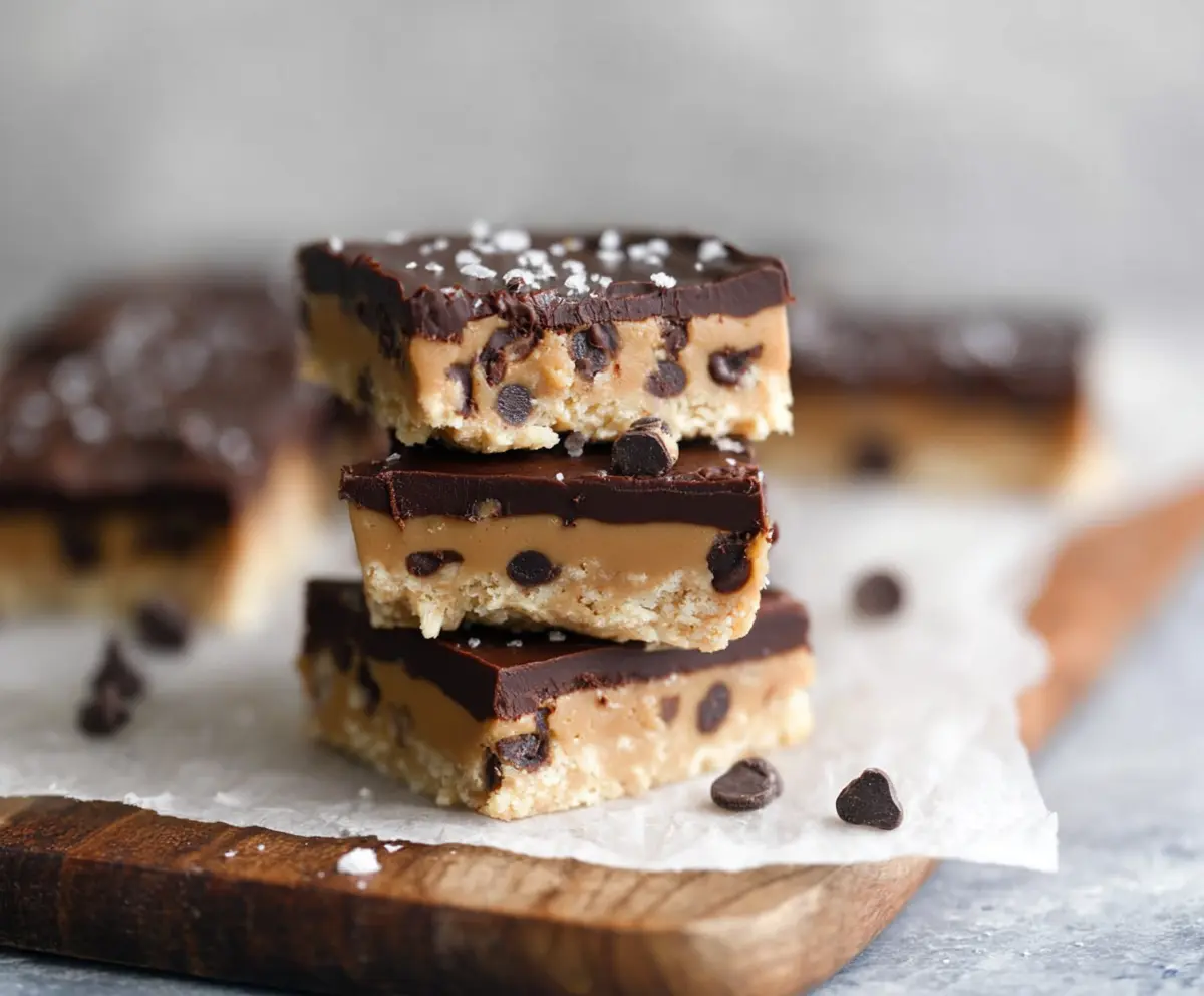 Delicious healthy no-bake cookie dough bars on a white plate, perfect for a nutritious snack.