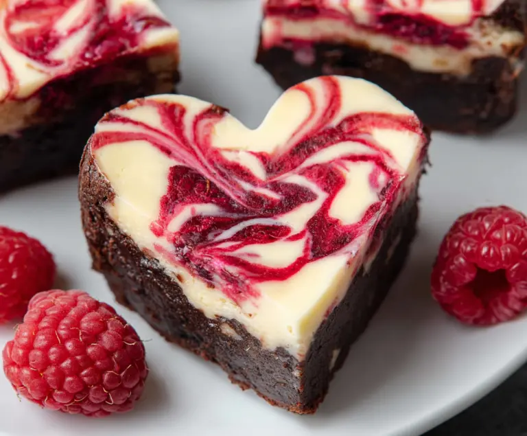 Heart Shaped Brownies with Raspberry Swirl & Cheesecake