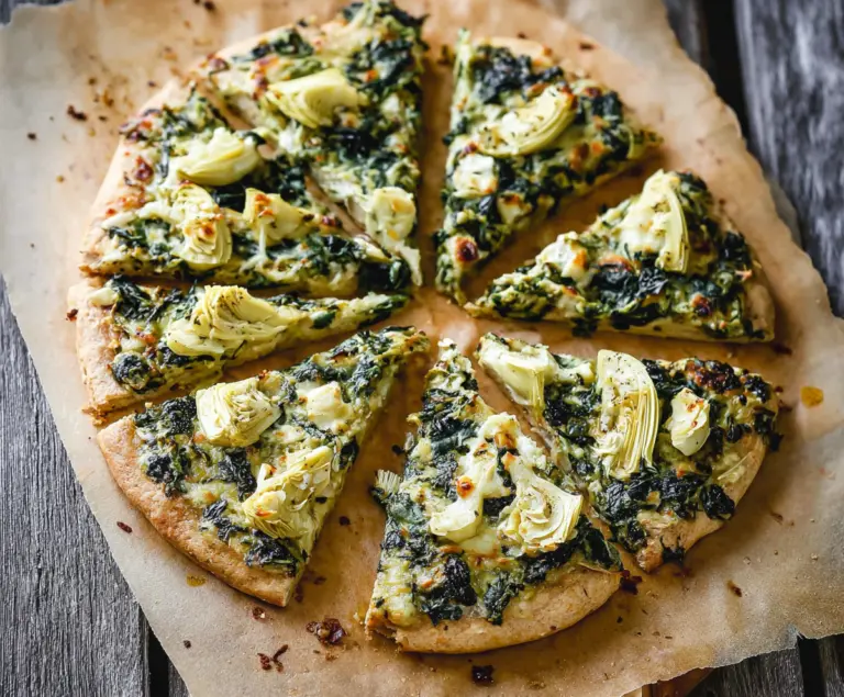 High Protein Spinach Artichoke Pizza