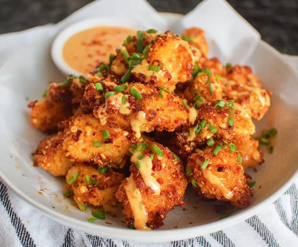 Delicious crispy Bang Bang Chicken prepared in an air fryer, perfect for a quick dinner.