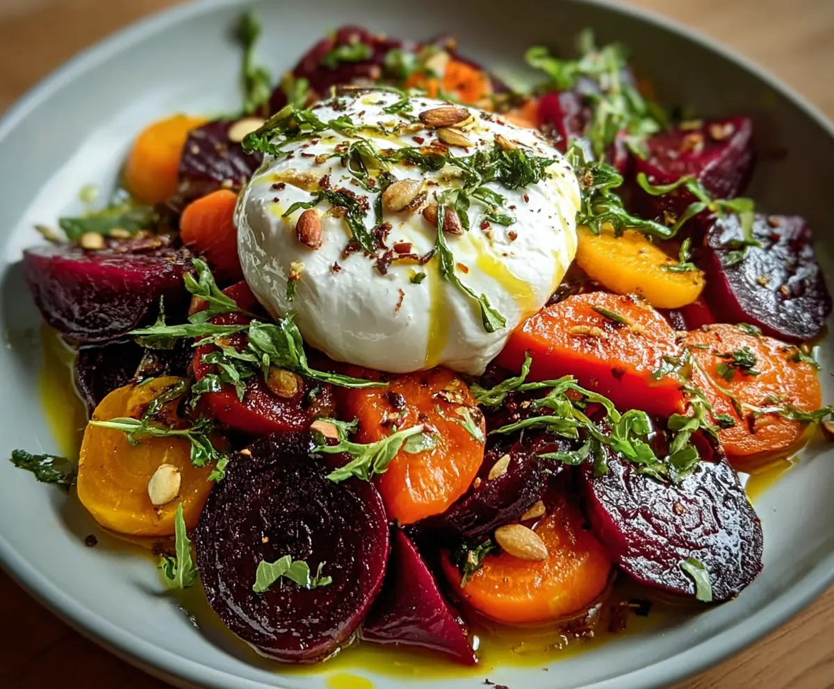 Roasted Beets & Carrots Salad with Burrata