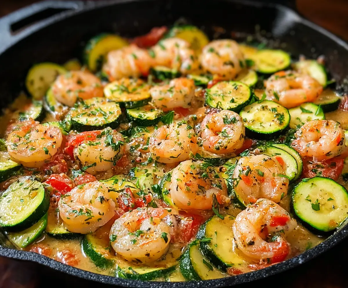 Delicious shrimp and zucchini skillet served on a plate, perfect for a healthy dinner