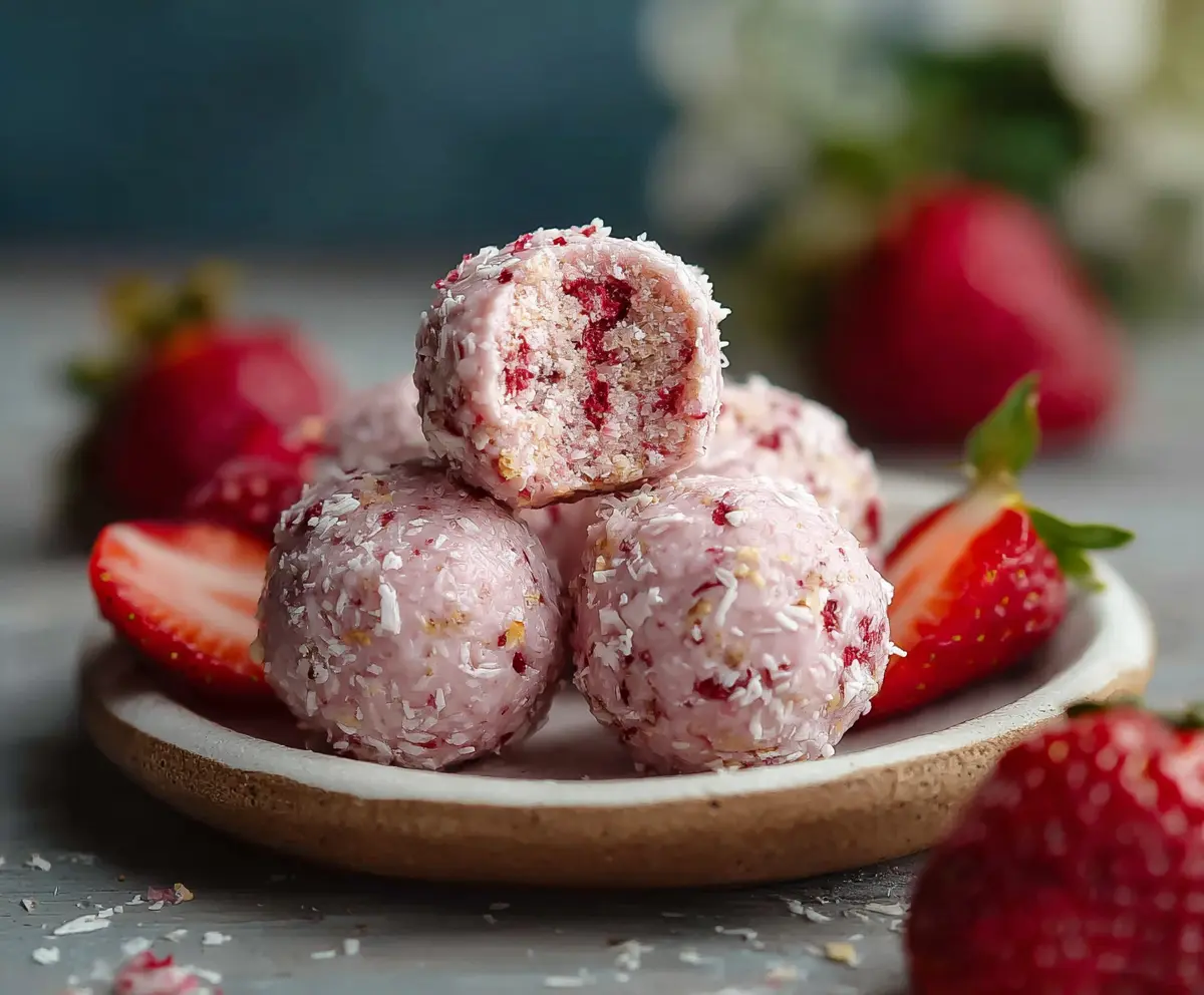 Easy Strawberry Cheesecake Protein Balls