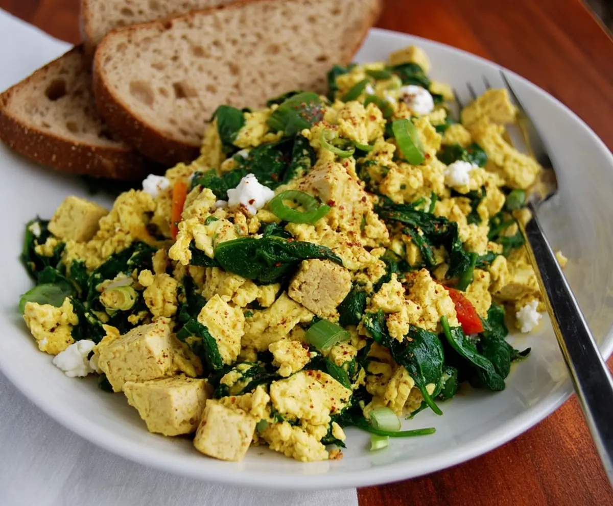 Easy Tofu Spinach Scramble with Feta