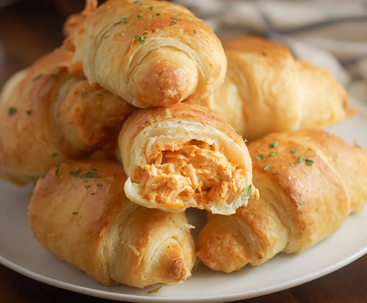 Delicious homemade Buffalo Chicken Crescent Rolls with spicy sauce and flaky pastry.