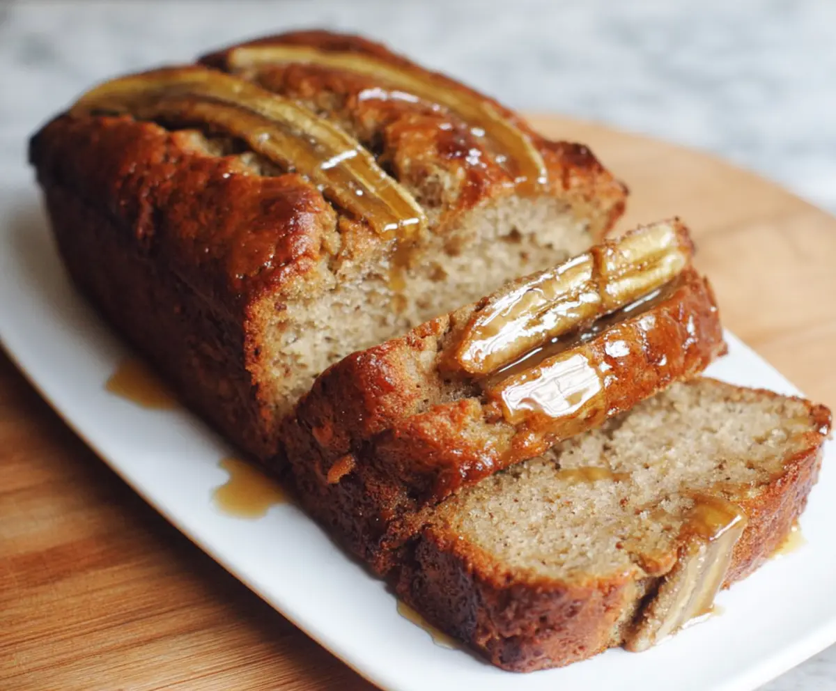 Delicious homemade honey vanilla banana bread with a golden crust and moist interior.