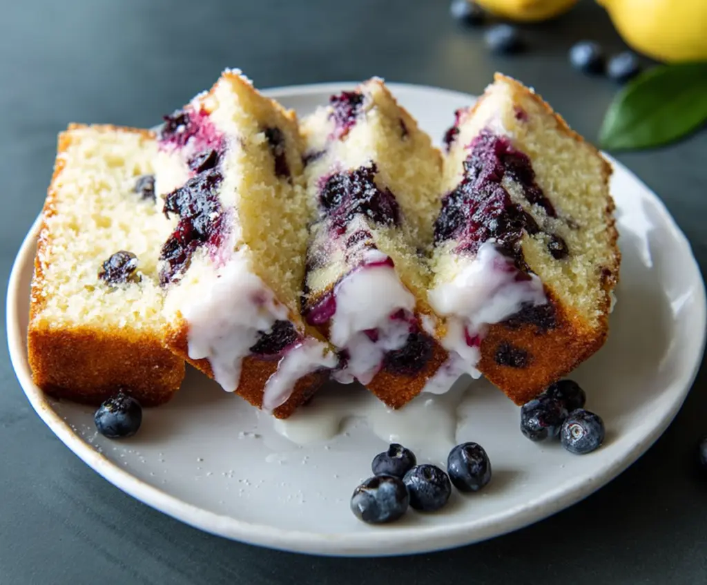 Delicious Lemon Blueberry Cake with fresh blueberries and a zesty lemon glaze