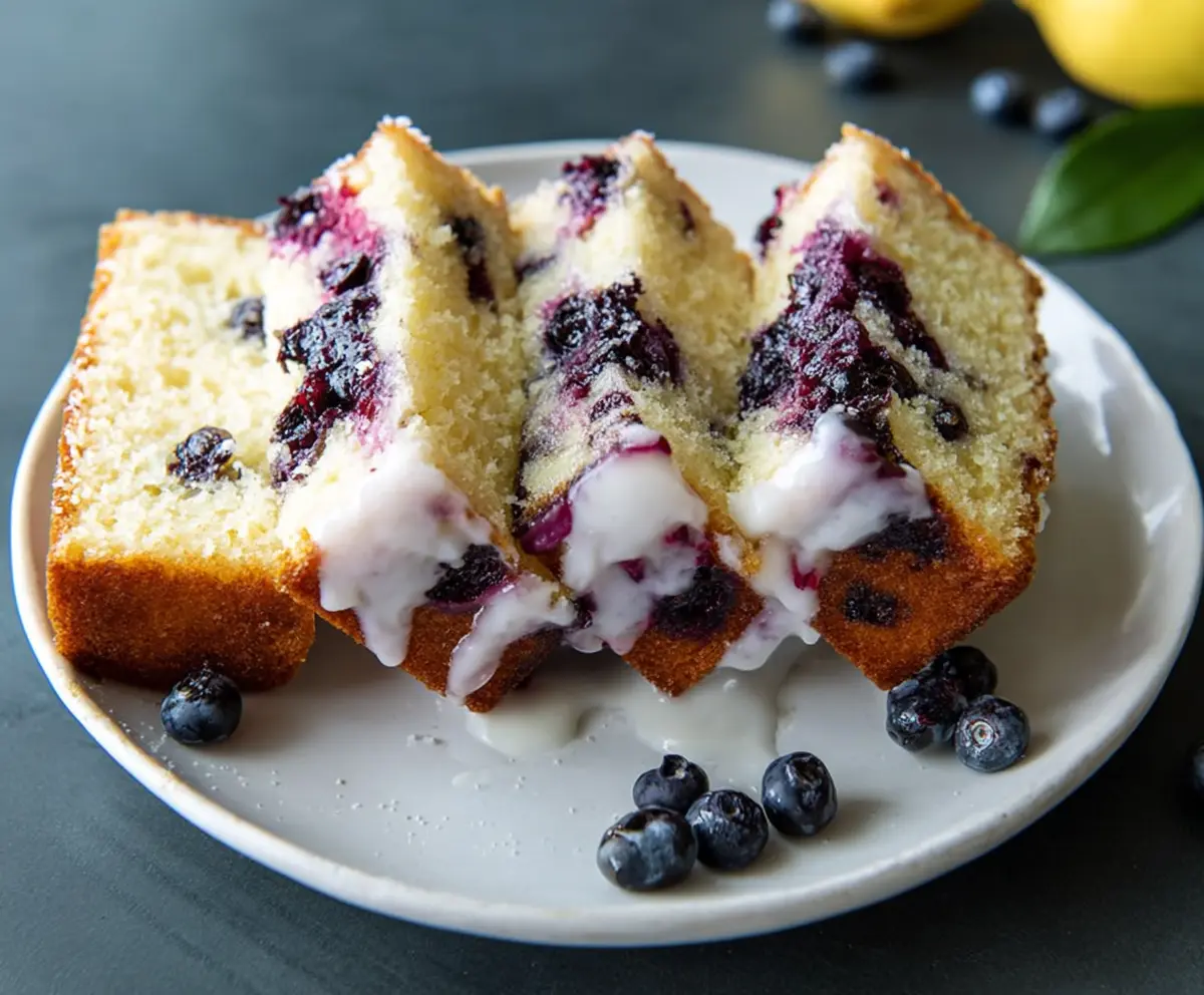 Delicious Lemon Blueberry Cake with fresh blueberries and a zesty lemon glaze