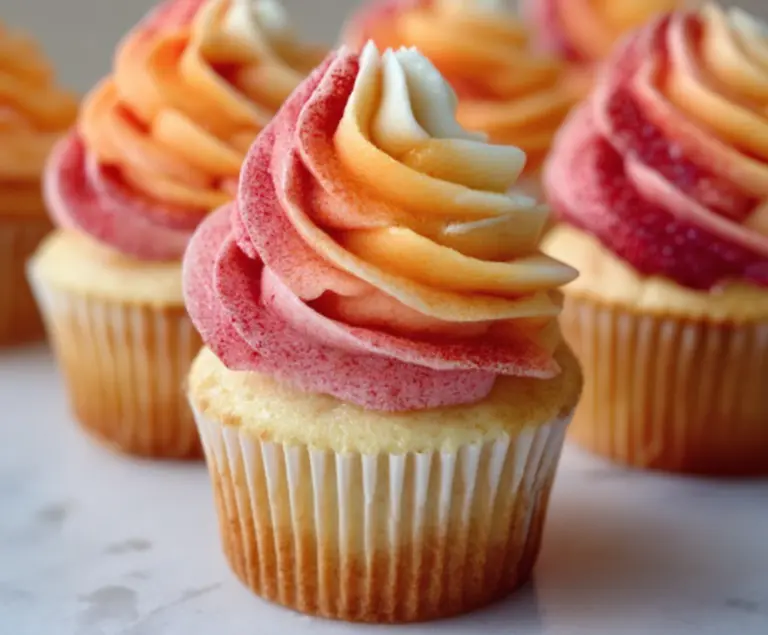 Mango Strawberry Sunset Cupcakes