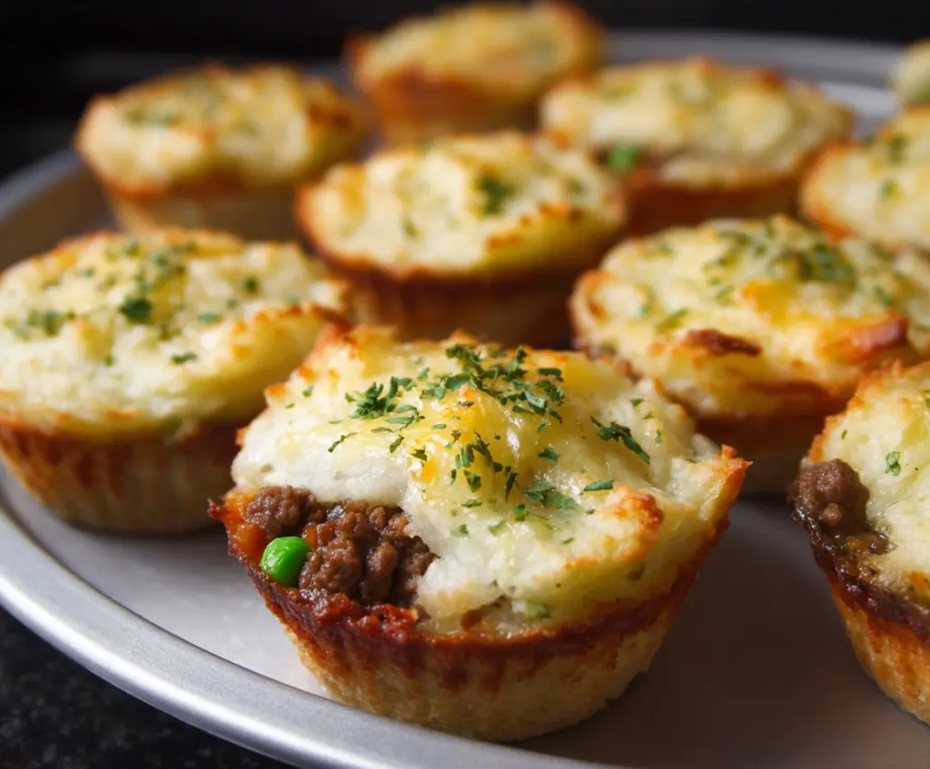 Delicious mini shepherd's pies topped with golden mashed potatoes, perfect for St. Patrick's Day celebrations.