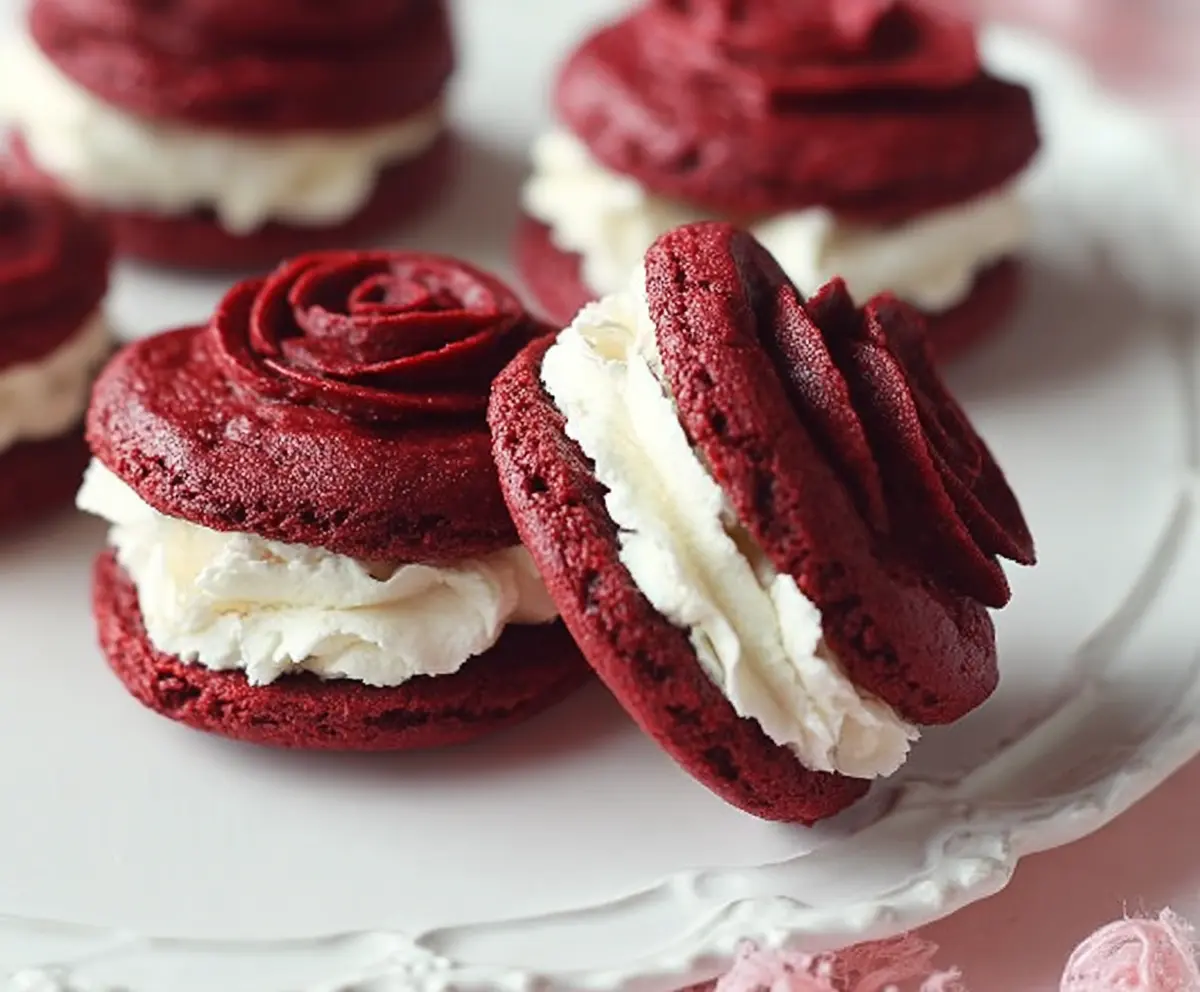 Red Velvet Rose Sandwich Cookies