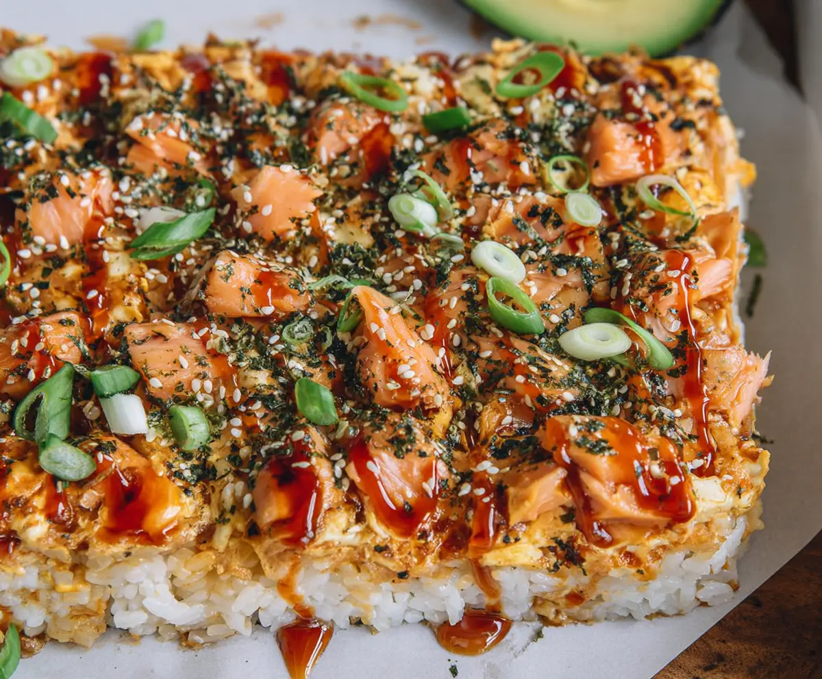Easy Spicy Salmon Sushi Bake