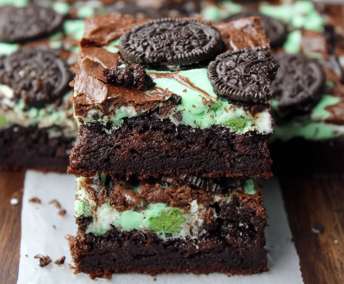 Triple Layer Fudgy Mint Oreo Brownies