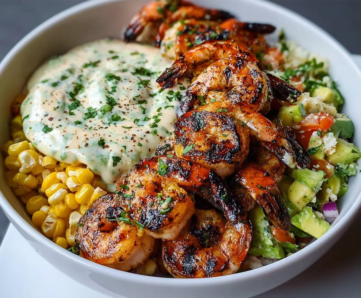 Easy Grilled Shrimp Bowl with Creamy Garlic Sauce