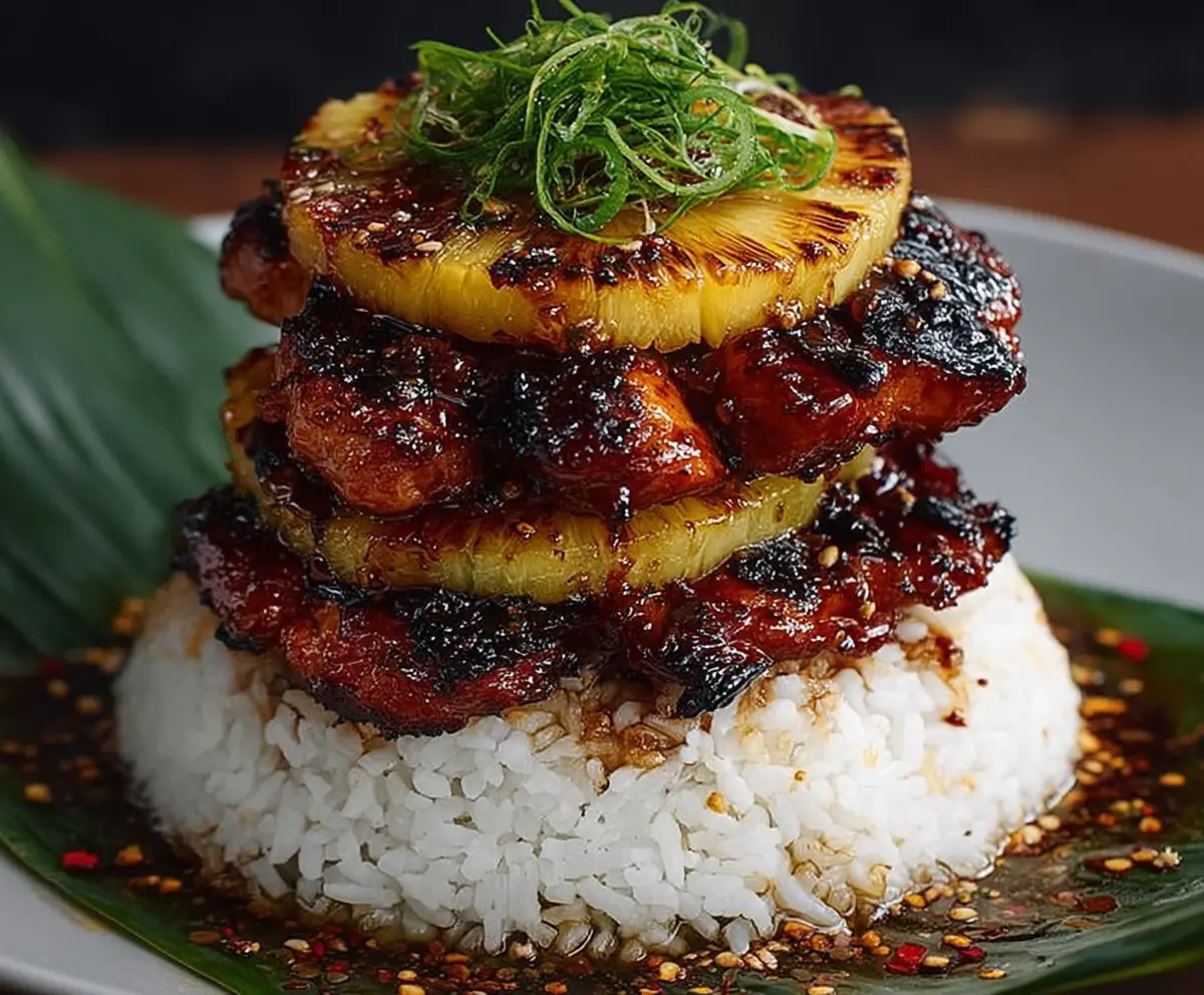 Easy Hawaiian Huli Huli Chicken Stack
