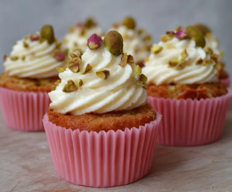 Honey Pistachio Rosewater Cupcakes
