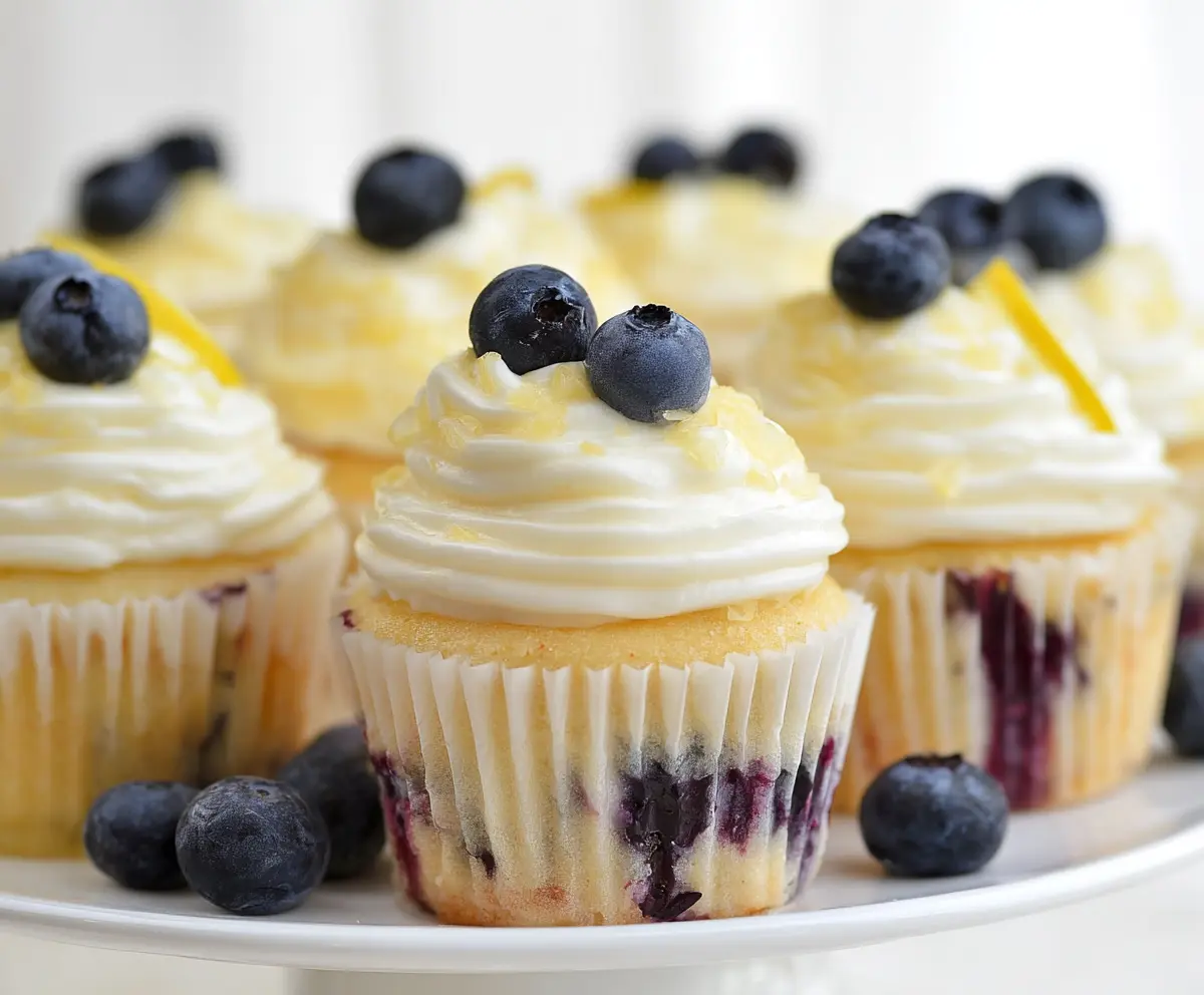 Delicious lemon blueberry cupcakes with fresh blueberries and zesty lemon frosting.