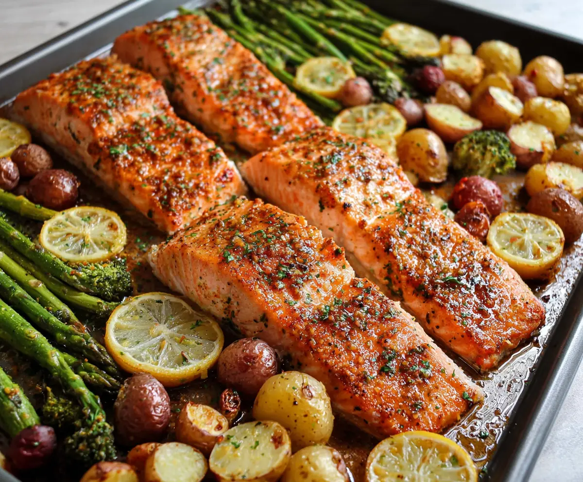 Easy Honey Mustard Salmon with Spring Veggies