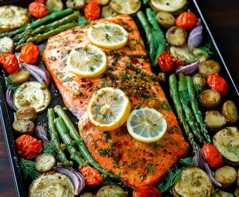 Sheet Pan Honey Mustard Salmon with Spring Veggies