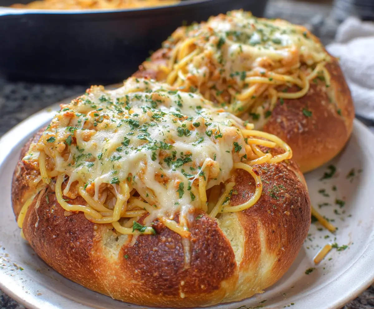 Easy Spaghetti Garlic Bread Bowls