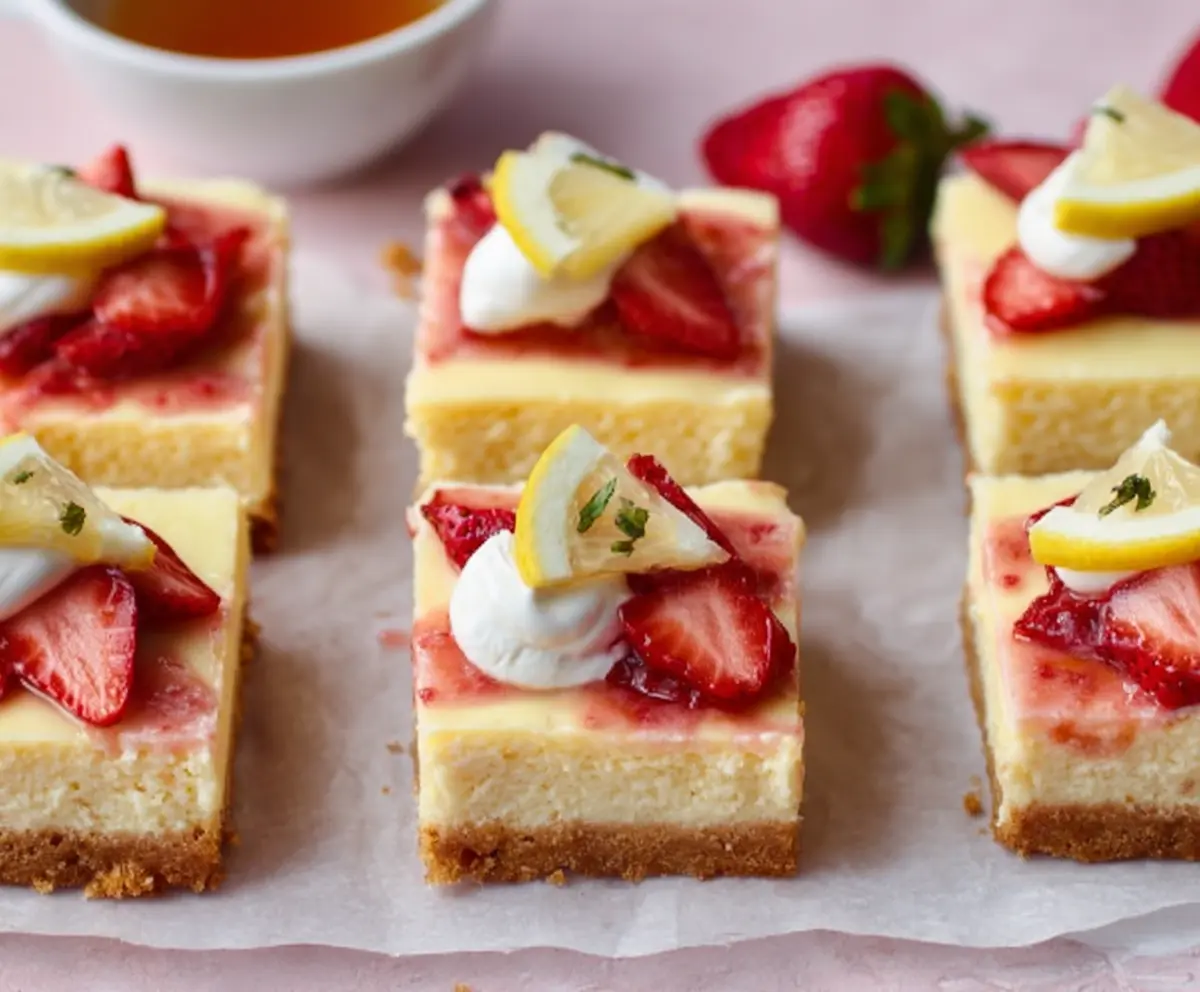 Easy Spring Strawberry Lemon Cheesecake Bars