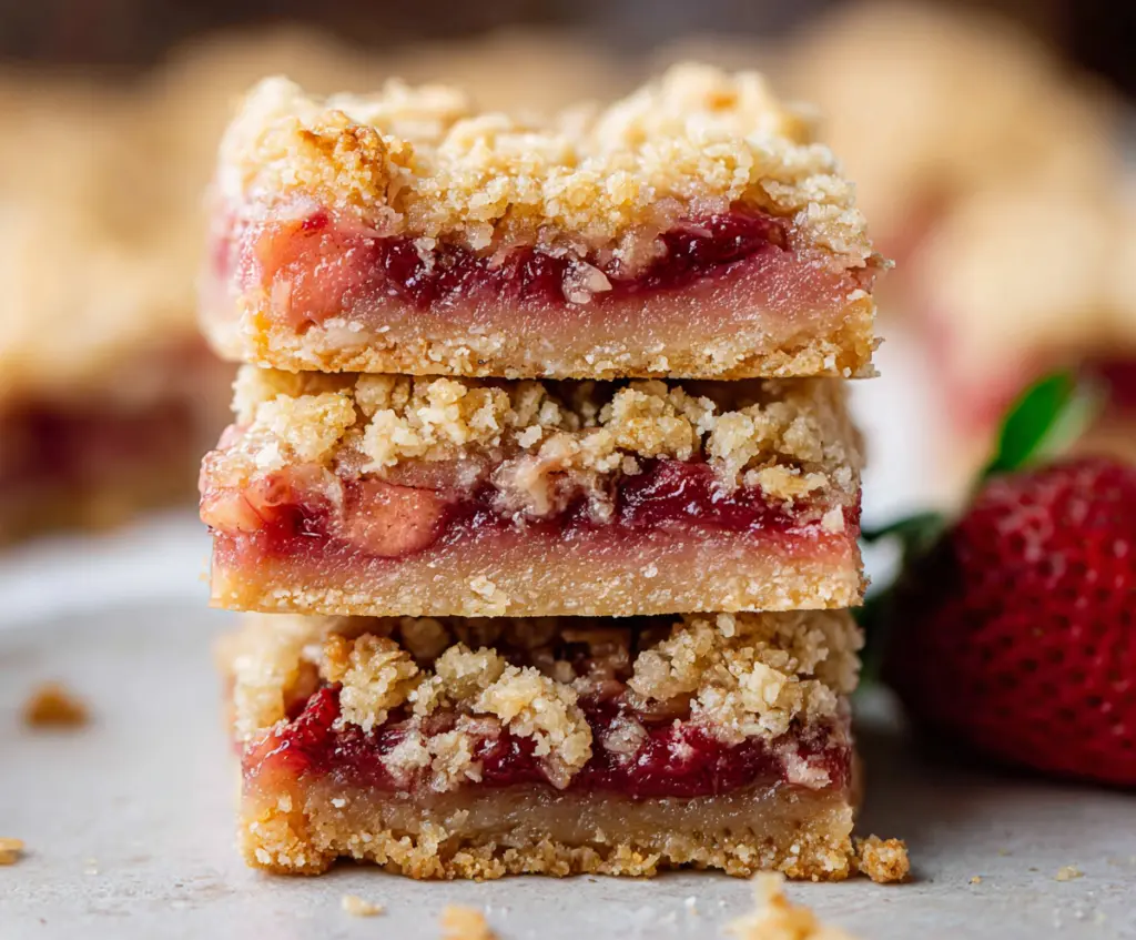 Delicious Strawberry Rhubarb Crumble Bars with a golden crust and vibrant fruit filling