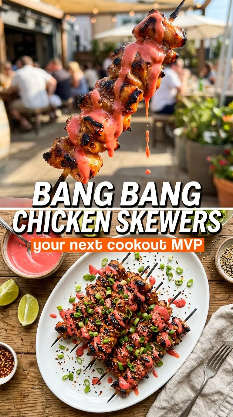 Bang Bang Chicken Skewers juicy grilled, spicy-sweet, charred